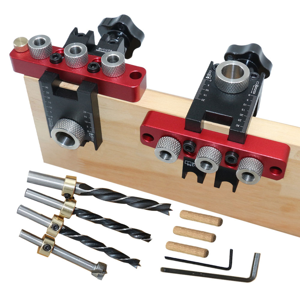 Pocket Hole Jig - 3-in-1 Universal-Dübel- und Taschenloch-Schablonen-Set, verstellbare Holzlochbohrhilfe,