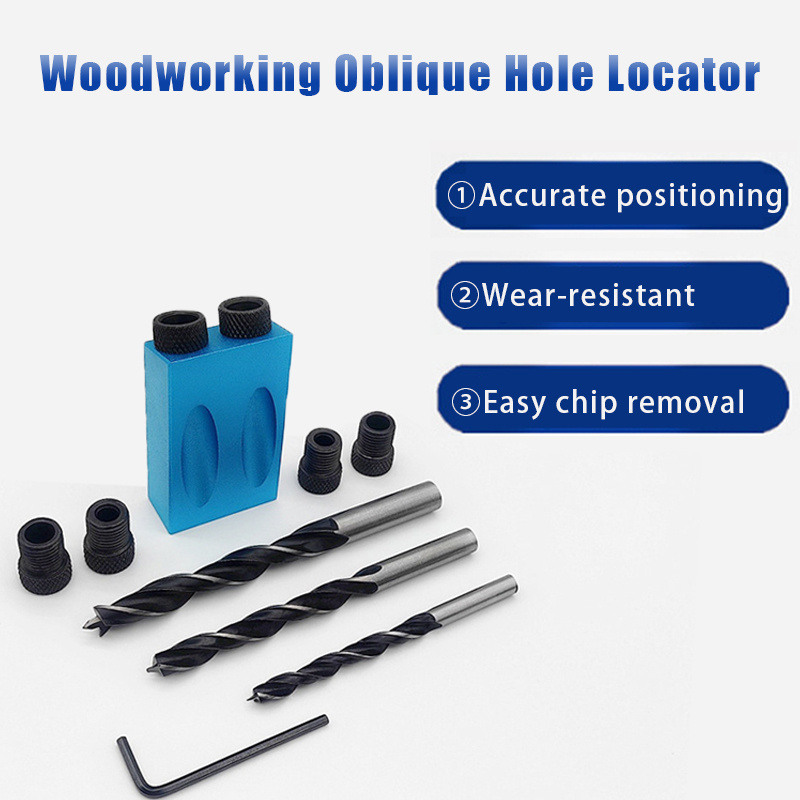 Pocket Hole Jig - 7/14-teiliges 15-Grad-Schrägloch-Bohrer-Set für Holzbearbeitung, Taschenloch-Schablonen-Kit, Winkelbohrer-Führungssatz,