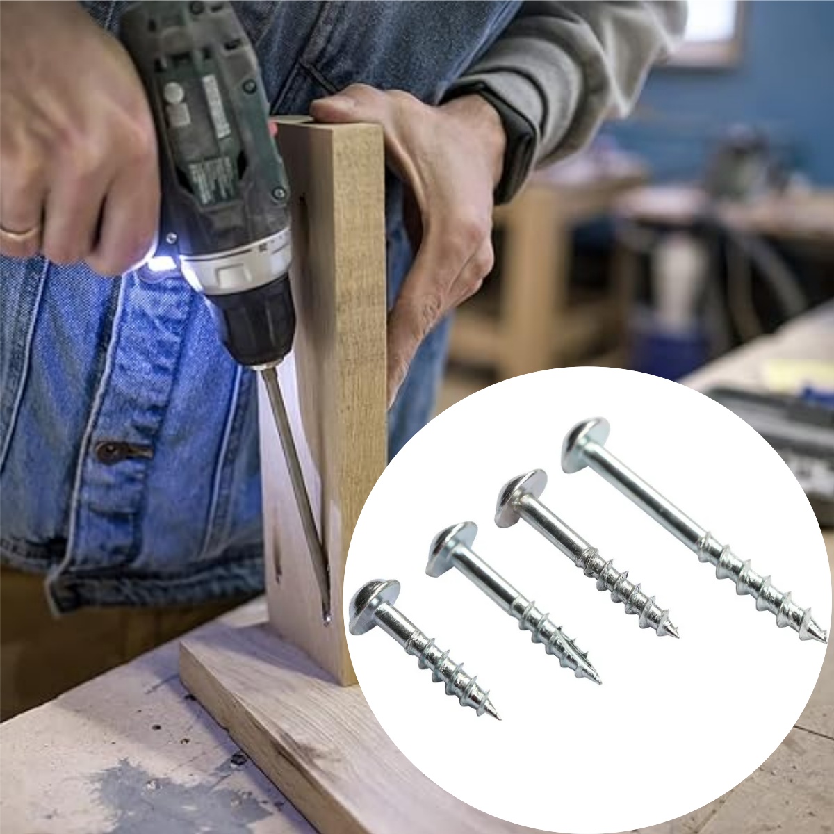 Pocket Hole Jig - 100 Stück verzinkte Phillips-Taschenlochschrauben, ST4 schräg