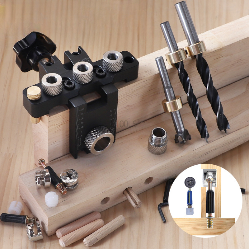 Pocket Hole Jig - 3-in-1 Verstellbarer Dübel-Bohrschablonen-Set 8/10/15MM für Holzbearbeitung,